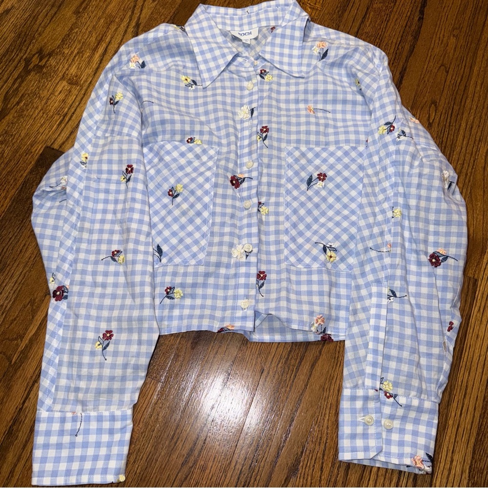 KOCH checkered cropped button down shirt with flowers | medium